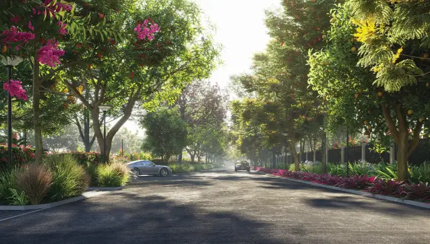 Godrej Aravya Estate Plots tree lined boulevard by Godrej Properties located at Doddaballapura, Bangalore Karnataka